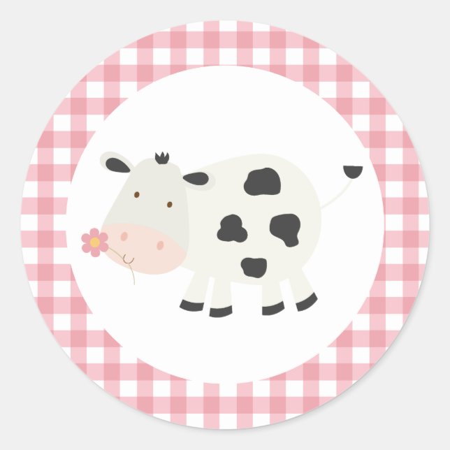 Holy Cow Pink Daisy Cow Print Birthday Classic Rou Classic Round Sticker (Front)