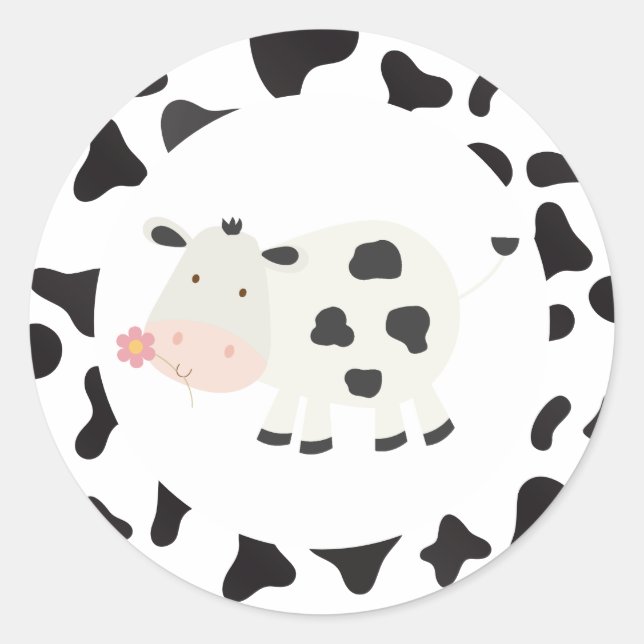 Holy Cow Pink Daisy Cow Print Birthday Classic Rou Round Sticker (Front)