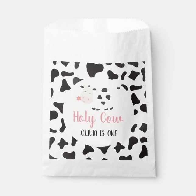 Holy Cow Pink Daisy Cow Print Birthday Favour Bag (Front)