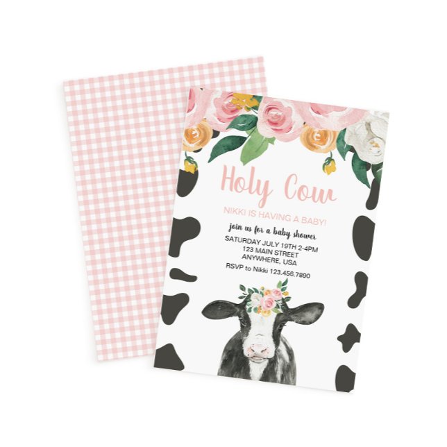Holy Cow Pink floral Baby Shower Invitation (Creator Uploaded)