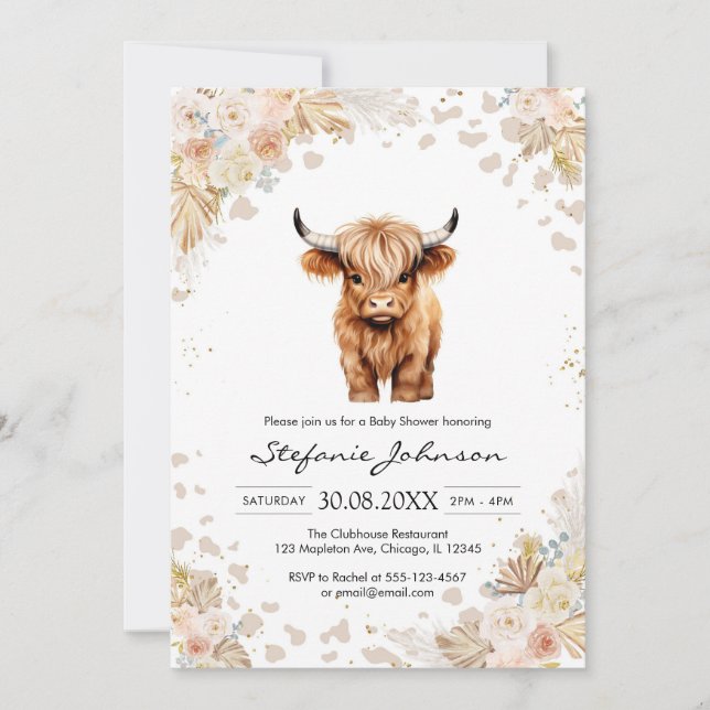 Holy Cow Pink Floral Cowgirl Baby Shower Invitation (Front)