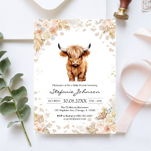 Holy Cow Pink Floral Cowgirl Baby Shower Invitation