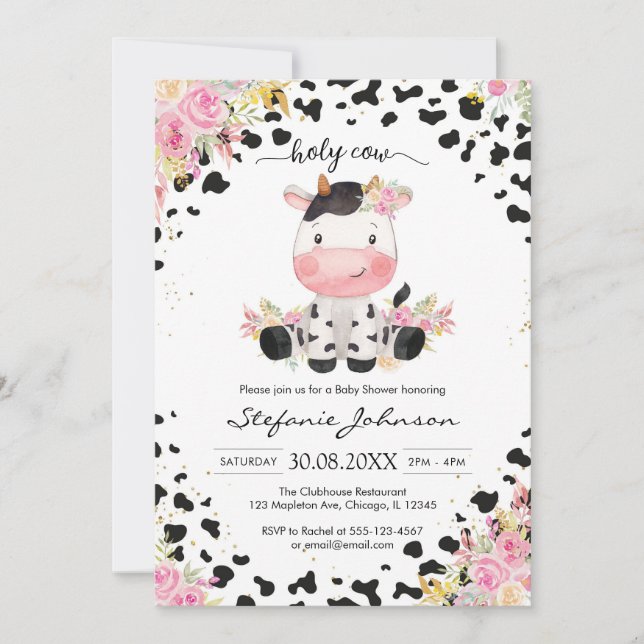 Holy Cow Pink Floral Cowgirl Baby Shower Invitation (Front)