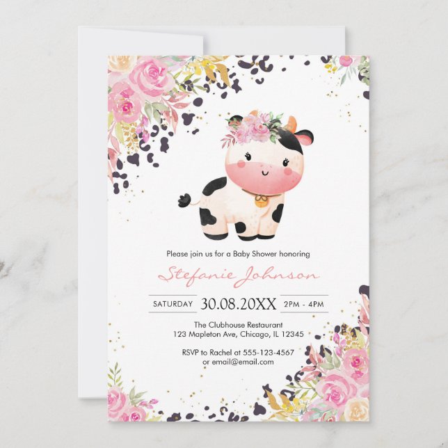 Holy Cow Pink Floral Cowgirl Baby Shower Invitation (Front)