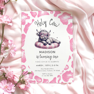 Holy Cow Pink Girl First Birthday Invitation