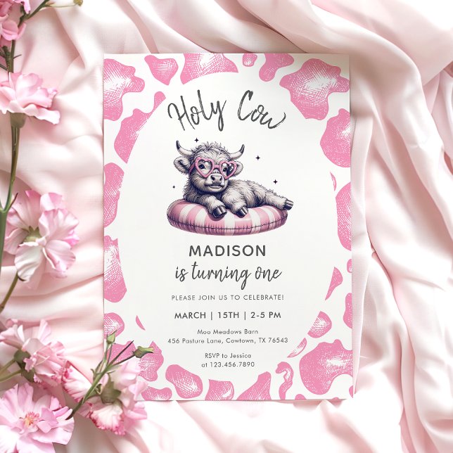 Holy Cow Pink Girl First Birthday Invitation (Creator Uploaded)
