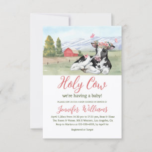holy cow pink green girl baby shower invitation