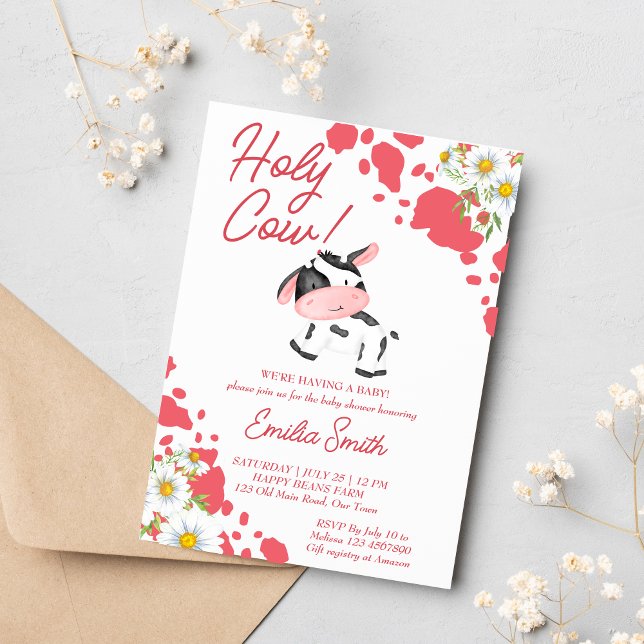 Holy cow pink pattern cute cow baby shower invitation (Creator Uploaded)