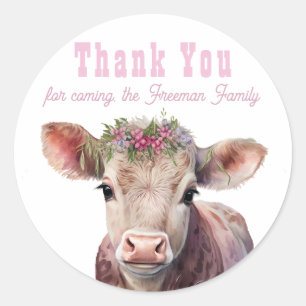 Holy Cow Pink Thank You Stickers