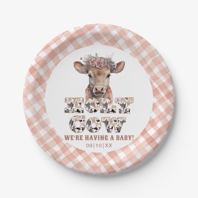 Holy Cow Plaid Baby Shower Paper Plates (Front)
