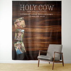 Holy Cow! Rustic Graduation Photo Backdrop Tapestry