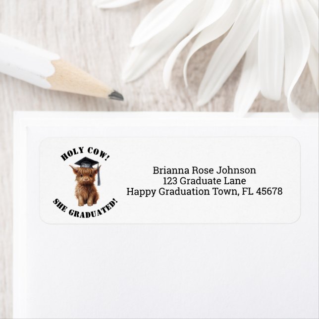 Holy Cow! She/He Graduated Return Address Label (Insitu)