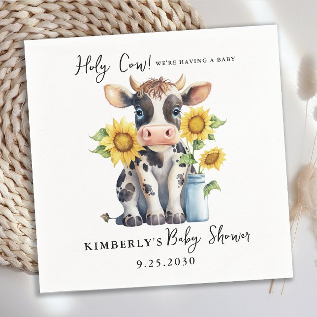Holy Cow Sunflowers Simple Modern Farm Baby Shower Napkin (Creator Uploaded)