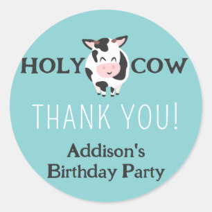 Holy Cow Thank You Farm Animal Party Classic Round Sticker