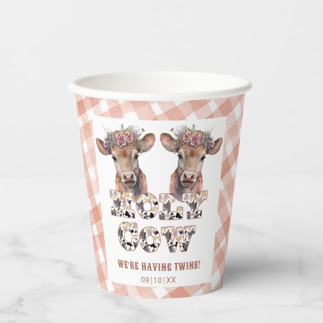 Holy Cow Twins Rustic Baby Shower Plates Paper Cups (Front)