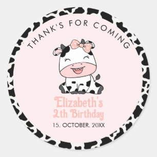 Holy Cow, Watercolor Cow birthday girl Classic Round Sticker