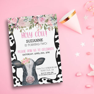 Holy Cow Watercolor Pink Flowers Spots Invitation