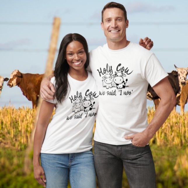 Holy Cow We Sad I Moo Cow Themed Wedding T-Shirt (Holy Cow We Sad I Moo Cow Themed Wedding T-Shirts from Ricaso. Gift ideas for newly weds. Cute cows)