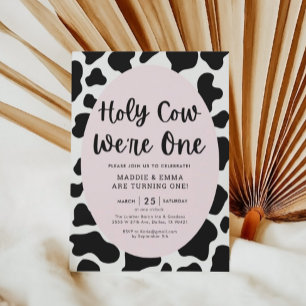 Holy Cow We're One Twins Girl 1st Birthday Party Invitation