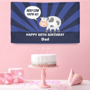 Holy Cow You're 60 Funny Cute Happy 60th Birthday Banner