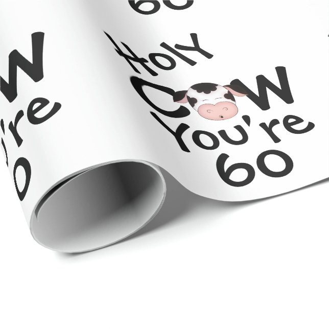Holy Cow You're 60 Humourous Birthday Black n Whit Wrapping Paper (Roll Corner)