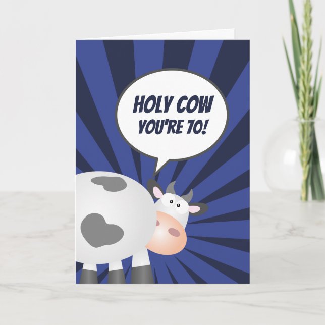 Holy Cow You're 70 Funny Cute Happy 70th Birthday Card (Front)