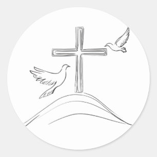Holy Cross and Doves Classic Round Sticker