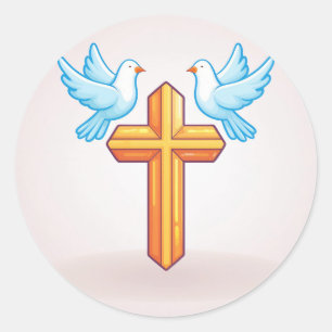 Holy Cross and Doves Classic Round Sticker