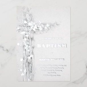 Holy cross Baptism silver foil Invitation