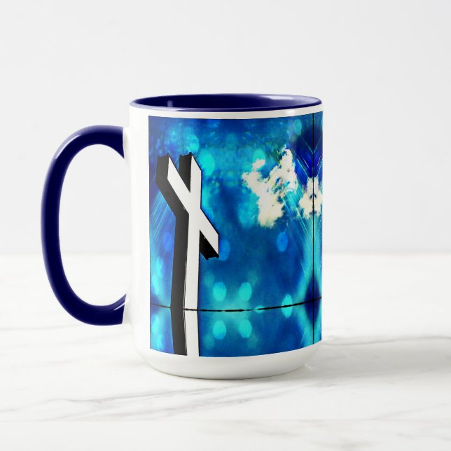 Holy Cross Blue Sky Sparkle  Ceramic Tile Mug (Left)