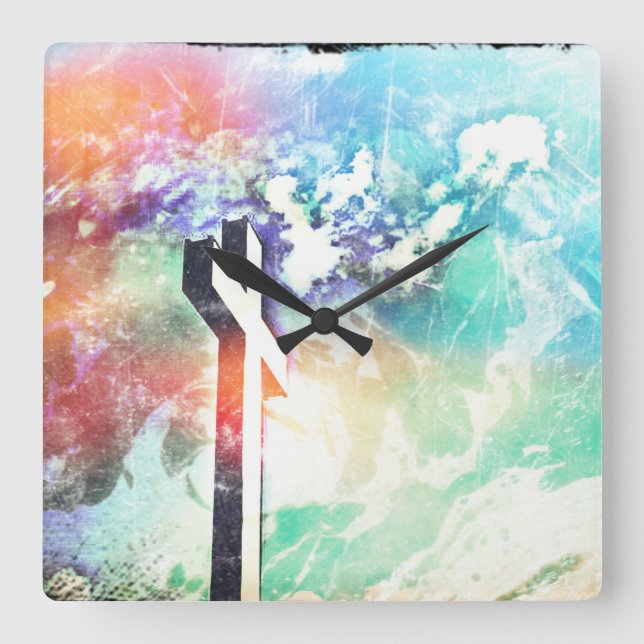 Holy Cross Pastel Distressed Square Clock (Front)