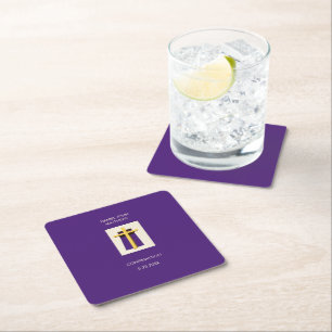 Holy Cross Purple Religious Party   Square Paper Coaster