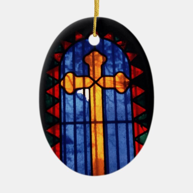 Holy Cross Stained Glass Pere Lachaise, Paris Ceramic Ornament (Front)