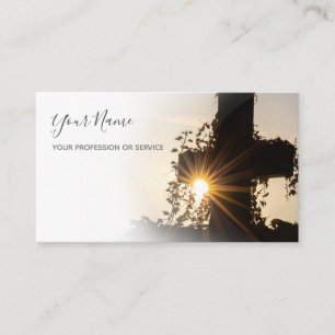 Holy cross with golden sunset for morticians busin business card
