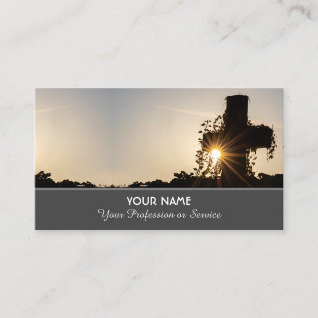 Holy cross with golden sunset for morticians business card (Front)