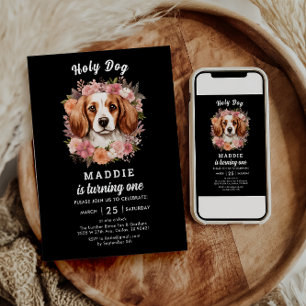 Holy Dog, I'm One! Dog Girl 1st Birthday Invitation