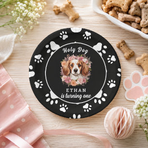 Holy Dog, I'm One   Dog Girl 1st Birthday Paper Plate