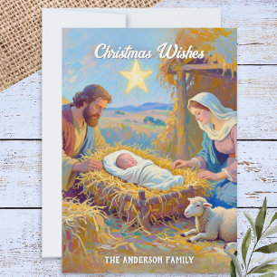Holy Family Baby in Manger Nativity Art Christmas Holiday Card