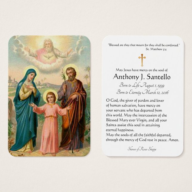 Holy Family Catholic Funeral Memorial Holy Card - (Front & Back)
