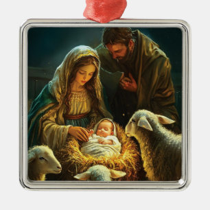 Holy Family Christmas Nativity  Metal Ornament