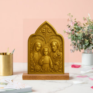 Holy Family Desk Shrine   Jesus Mary and Joseph  Acrylic Sign