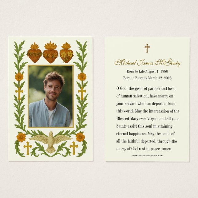 Holy Family Hearts Funeral Memorial Photo  (Front & Back)