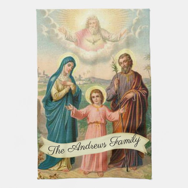 Holy Family Jesus Mary St. Joseph God the Father Tea Towel (Vertical)