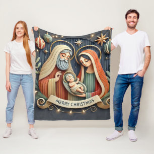 Holy Family Manger Scene Religious Christmas Blank Fleece Blanket
