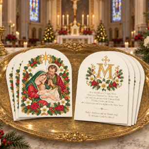 Holy Family Marian Monogram Floral Holiday Card