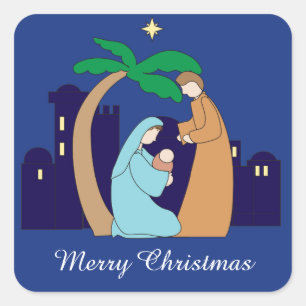Holy Family Nativity Christmas Christian Religious Square Sticker