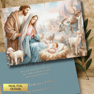 Holy Family Painting Nativity Scene Foil Holiday Card