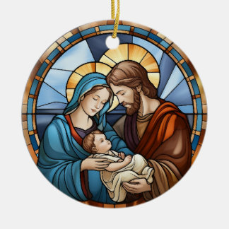 Holy Family Stained Glass Christmas Nativity Ceramic Ornament