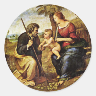 Holy Family Under A Palm Tree Tondo By Raffael Classic Round Sticker