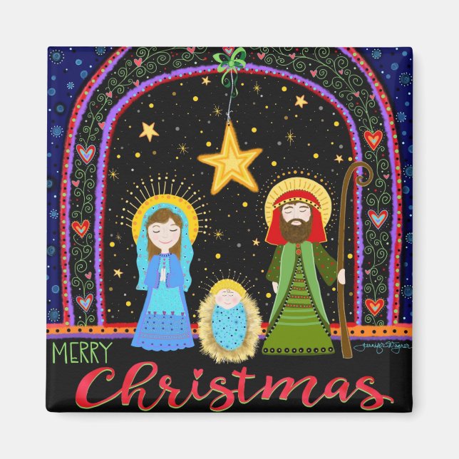 Holy Family Whimsical Festive Christmas Magnet (Front)